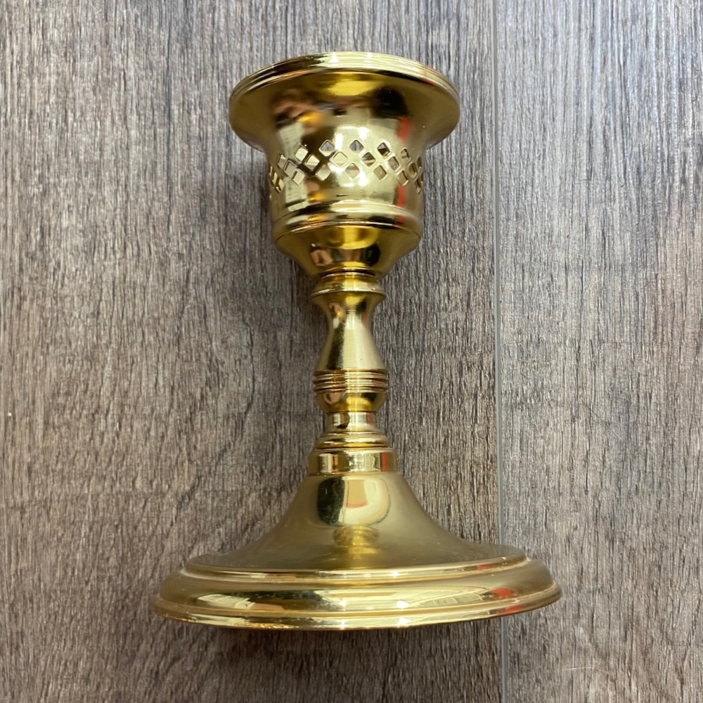 Heart and Home Inc Polished Brass Candlestick Holder Made in USA Gold Lattice